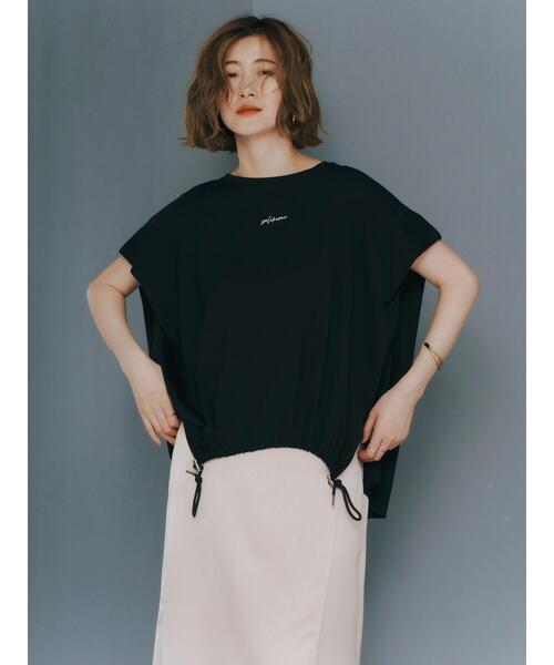 裾ドロストデザインロゴTee YECCA VECCA tシャツ 裾ドロストデザインロゴTee レディース