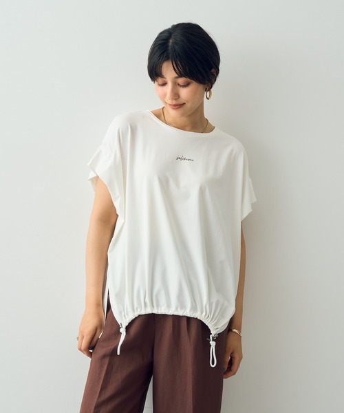 裾ドロストデザインロゴTee YECCA VECCA tシャツ 裾ドロストデザインロゴTee レディース