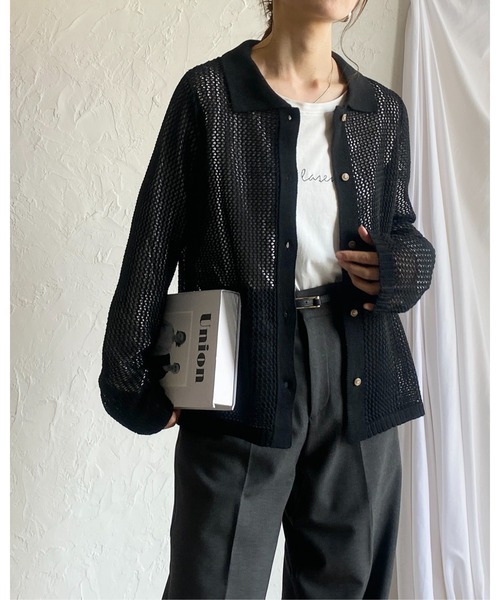 She's Closet サマーニット ニット セーター 透かし編み長袖ポロシャツ