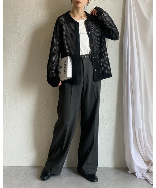 美品！ニット見え長袖ウェア She's Closet ニット セーター 透かし編み長袖ポロシャツ