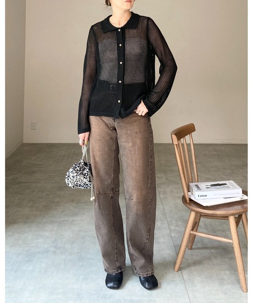 She's Closet ニット セーター 透かし編み長袖ポロシャツ
