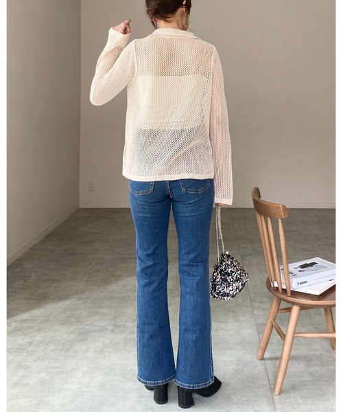 She's Closet ニット セーター 透かし編み長袖ポロシャツ