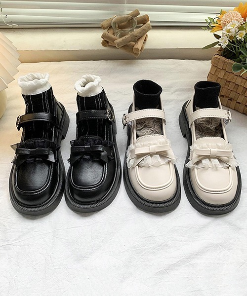 c.u.l ローファー リボン×ハート ローヒールローファー メリージェーン