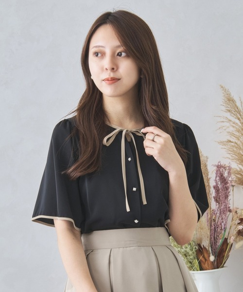 mici＊フレアスリーブブラウス MISCH MASCH（ミッシュマッシュ） ブラウス シャツ 配色フレアスリーブ