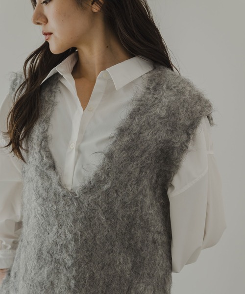 rectangle ベスト ジレ ミックスカラーシャギーVネックベスト