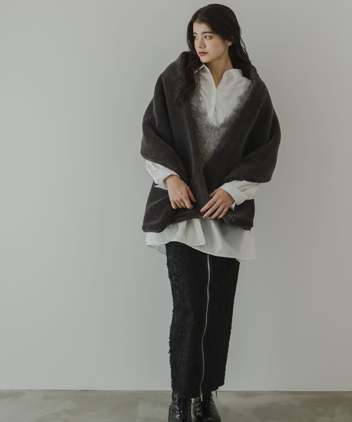 ベスト ジレ ミックスシャギーVネックベスト レディース rectangle ベスト ジレ ミックスカラーシャギーVネックベスト
