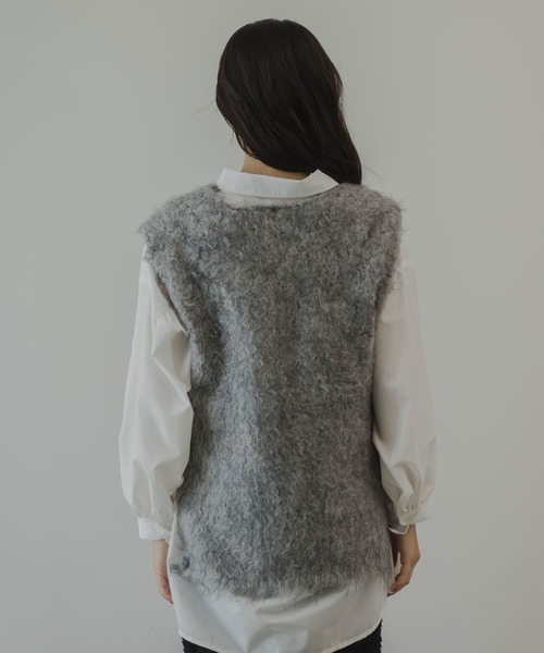 ベスト ジレ マットメタルシャギーベスト レディース rectangle ベスト ジレ ミックスカラーシャギーVネックベスト