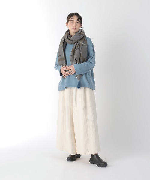 未使用級✨Plantation プランテーション リネン 大判 ストール 青×白 Plantation（プランテーション） ストール マフラー ウォームチェック