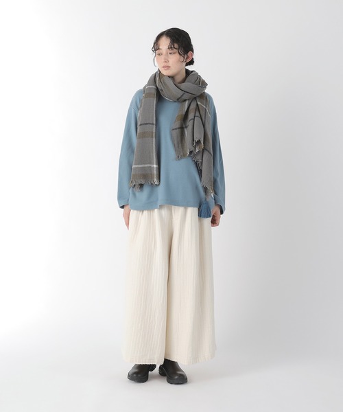 未使用級✨Plantation プランテーション リネン 大判 ストール 青×白 Plantation（プランテーション） ストール マフラー ウォームチェック