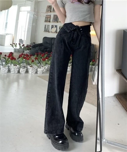 3色 デニム パンツ ハイウエスト ブーツカット ジーンズ 4 美脚 ブーツカット デニム パンツ ロングパンツ ジーンズ