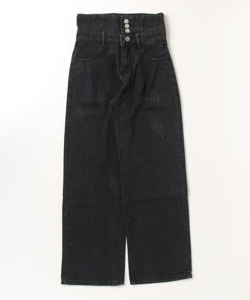 2色 サイドスリット ジーンズ ハイウエスト デニム パンツ 4 3color ／ 4size 】サイドタック切替ハイウエストストレート