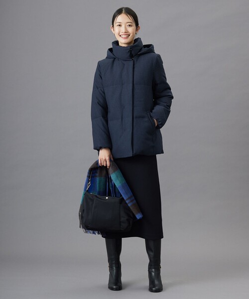 J.PRESSポリエステルハウンドトゥース ロング ダウンコート9 J.PRESS｜【洗える】ポリエステルハウンドトゥース ロング ダウン