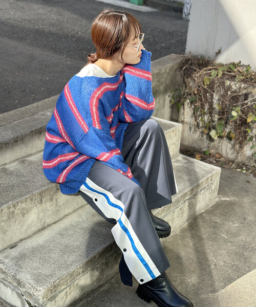 w closet ニット セーター 「3色展開」ボーダーBIGニットプル