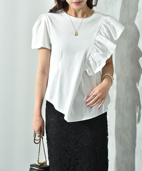 INTERPLANET（インタープラネット） tシャツ 異素材切替アシメフリルT