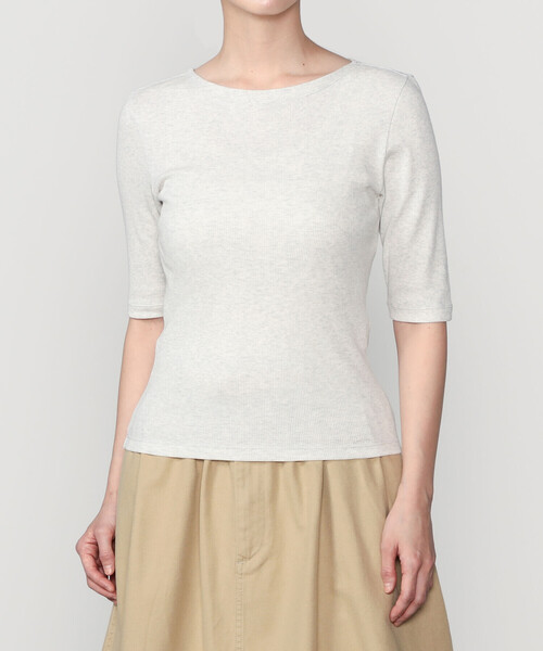 tシャツ ORCIVAL | リブ ボートネック5分袖カットソー WOMEN レディース