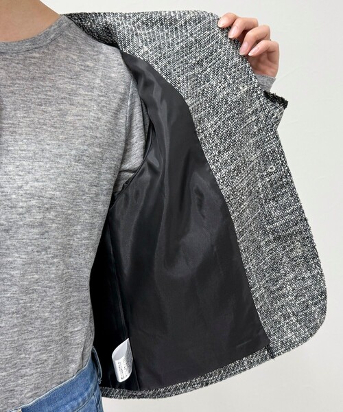 【極美品】ゾロヴ　ノーカラージャケット　ツイード　グレー　L SUIT SQUARE Vカラージャケット レディース 春夏 秋冬