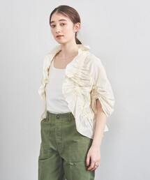 ホワイトタフタフリルカーディガン UNITED ARROWS カーディガン シャーリングフリル タフタ ボレロ
