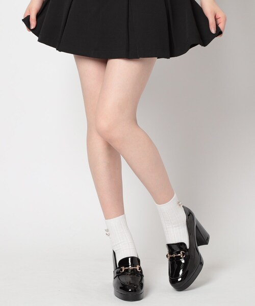 パンプス 厚底ヒールアップローファー