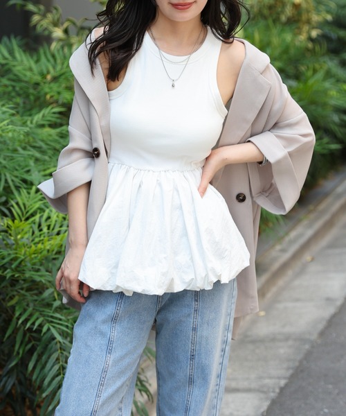 タンクトップ ノースリーブ VOLUME BALLOON TOP「セットアップ着用可能」 / ボリュームバルーントップ レディース VOLUME BALLOON TOP【セットアップ着用可能】 / ボリューム