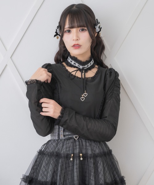 ROJITA トップス ロジータ ROJITA 配色レース長袖トップス （ブラック） -靴