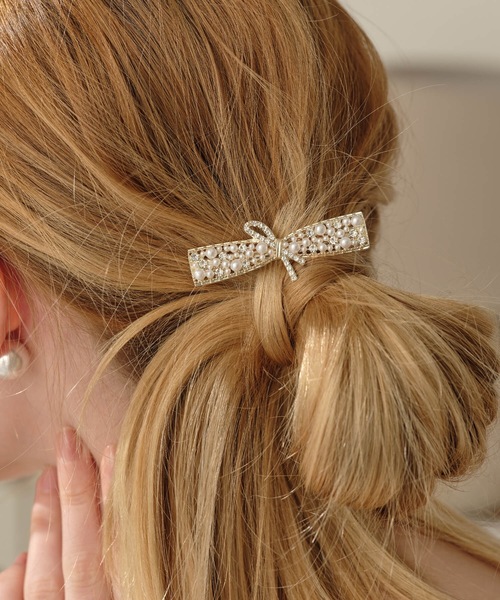 ヘアクリップ パールビジューリボンヘアクリップ : ZOZOTOWN Yahoo!店