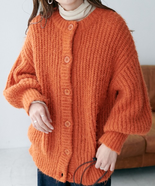 s*a様 スカーフルーズニットカーディガン　ベージュ　オレンジ ad thie（アドティエ） カーディガン ゆったり カラフル ニット