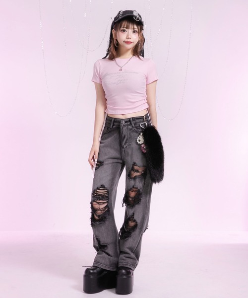 crush loosey デニム ワイドシルエットクラッシュデニム｜パンツ - etoll.