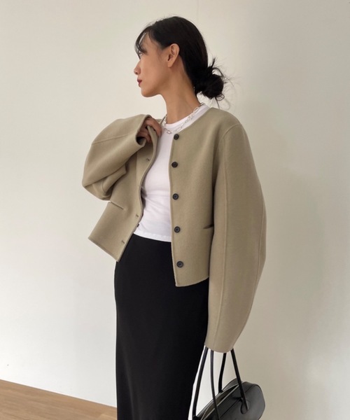 Didot.showroom ノーカラージャケット FREE グレイッシュベージュ