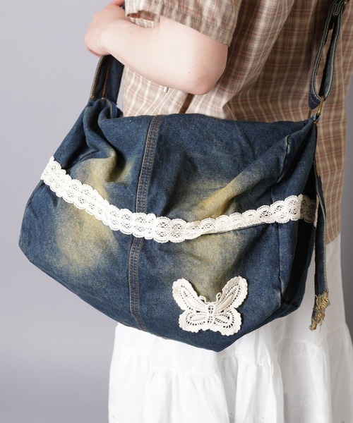 SPINNS ショルダーバッグ バッグ デニムショルダーバッグ/レース
