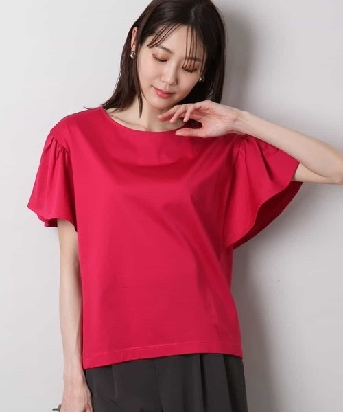 tシャツ フレアースリーブ天竺カットソー/接触冷感/洗える レディース