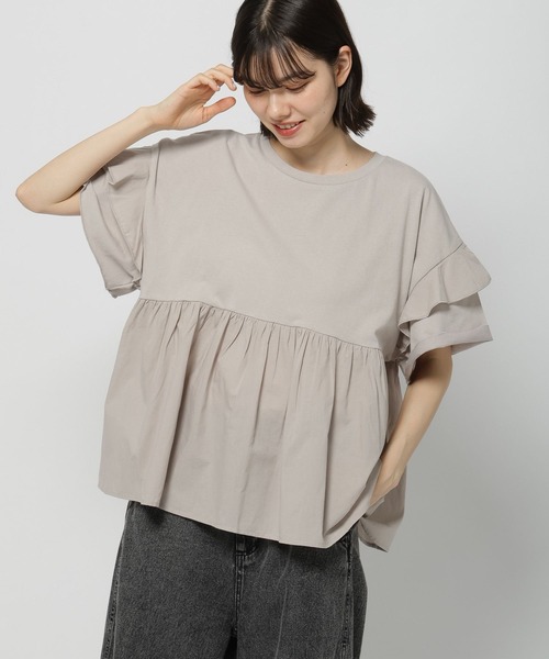 niko and… tシャツ フリル切り替えペプラムTシャツ レディース