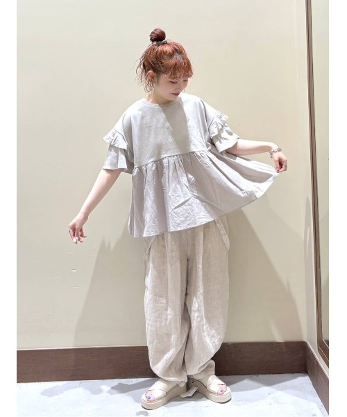 niko and… tシャツ フリル切り替えペプラムTシャツ レディース