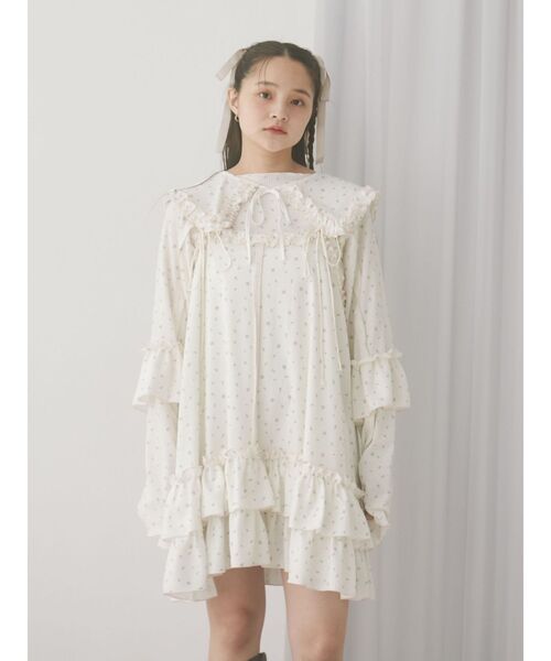 【Mina】flower waffle トップス ＆ ミニワンピース merry jenny ワンピース flower waffleミニワンピース