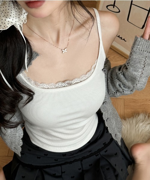 nodress レースキャミソール キャミソール レース Vネック レディース インナー 胸元レース