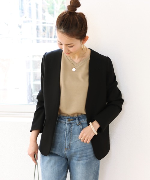 「andme」 「alma design」ノーカラージャケット L ブラック レディース