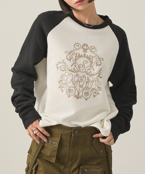 Snap club tシャツ 「Snap club」グラフィックラインストーンワッフル