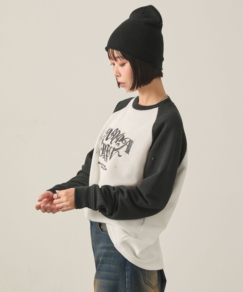 Snap club tシャツ 「Snap club」グラフィックラインストーンワッフル