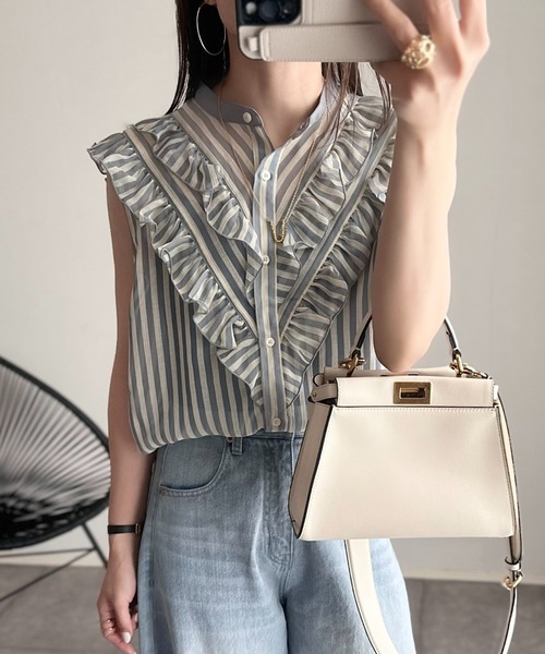 「Eclat one」 半袖ブラウス FREE サックスブルー レディース_画像2