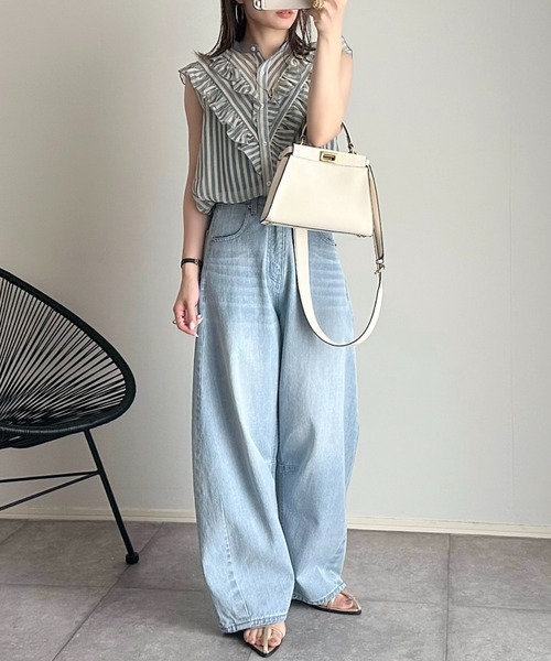 「Eclat one」 半袖ブラウス FREE サックスブルー レディース_画像6