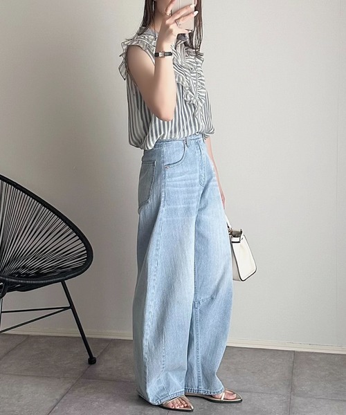 「Eclat one」 半袖ブラウス FREE サックスブルー レディース_画像7