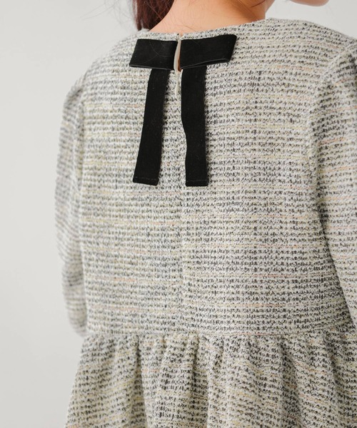 Fit more（フィットモア） ツイードバックベロアリボンペプラム