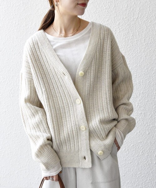 SHIPS any カーディガン any: リブ タック編み Vネック ルーズ ニット