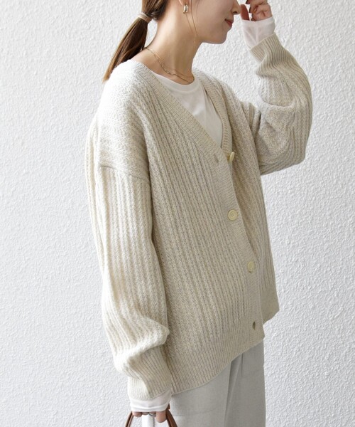 SHIPS any カーディガン any: リブ タック編み Vネック ルーズ ニット
