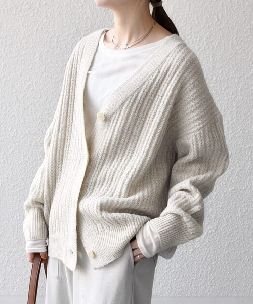 SHIPS any カーディガン any: リブ タック編み Vネック ルーズ ニット