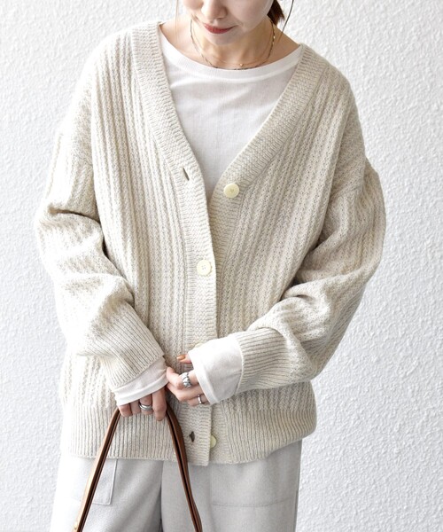 SHIPS any カーディガン any: リブ タック編み Vネック ルーズ ニット