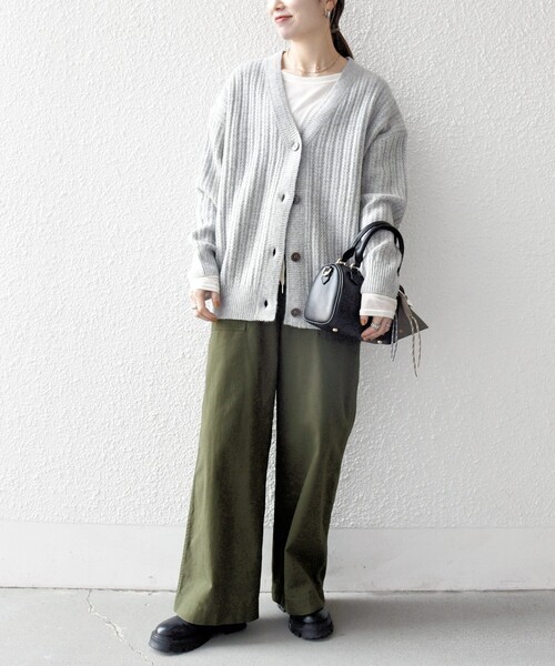 SHIPS any カーディガン any: リブ タック編み Vネック ルーズ ニット
