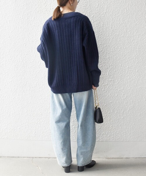 黒と青のニットカーディガン TAKEO KIKUCHI（タケオキクチ） ニットカーディガン - ブルー メンズ