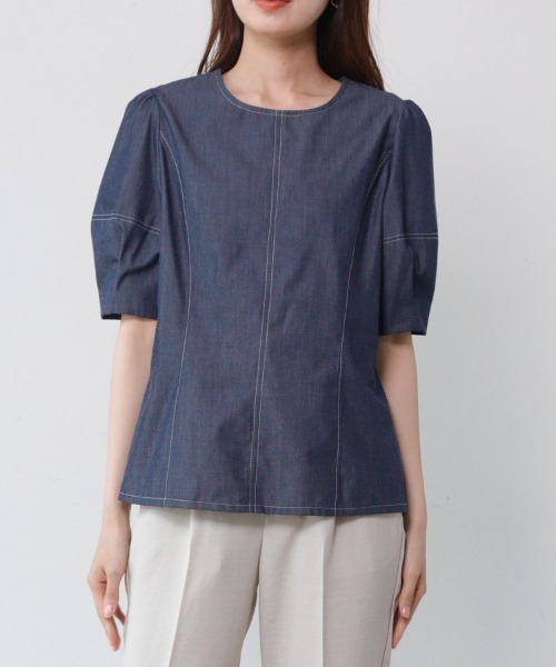 「M.deux」 半袖シャツ MEDIUM ブルー レディース_画像9