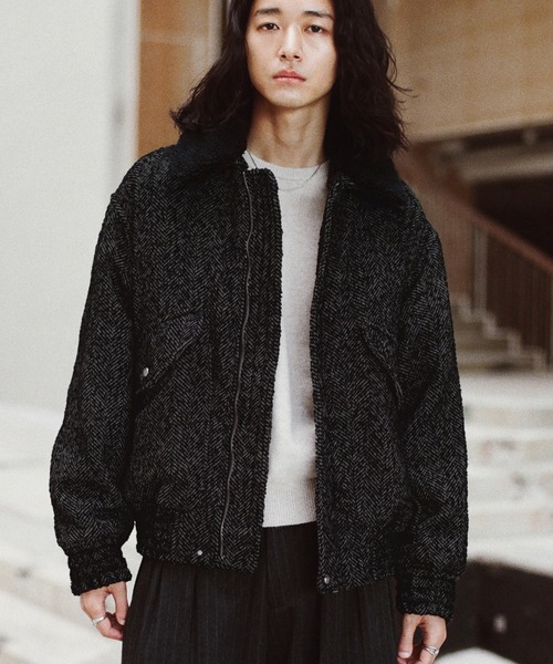 WYM LIDNM ブルゾン アウター DETACHABLE BOA TWEED HERRINGBONE