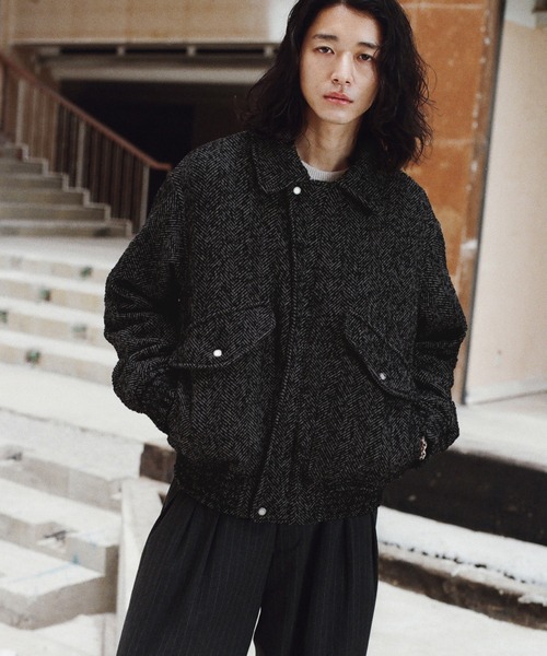 WYM LIDNM ブルゾン アウター DETACHABLE BOA TWEED HERRINGBONE
